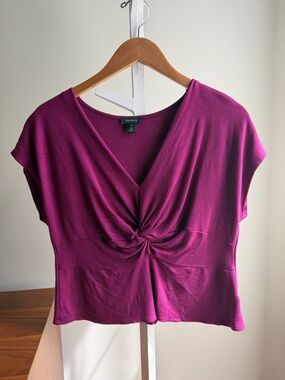 Halogen Twist-Front Magenta Knit Top Medium